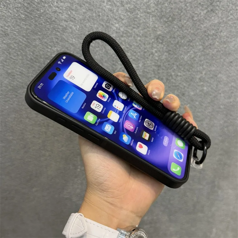 Luxurious Wrist Strap Down Jacket Phone Case with Lanyard Cover