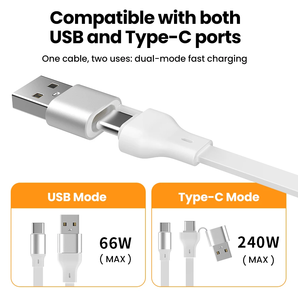 2 in 1 PD 66W/240W 고속 충전 USB C 케이블, 접이식 USB 타입 C to USB C 데이터 케이블 (아이폰17 카플레이 노트북 데이터 케이블 1M)