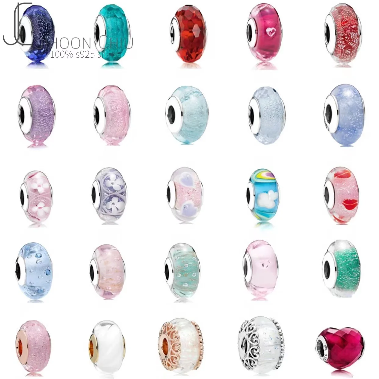 

Hot Luxury 100% 925 Sterling Silver Pan glass beads Fit Original for Women charms bracelet Authentic DIY Jewelry Christmas gift