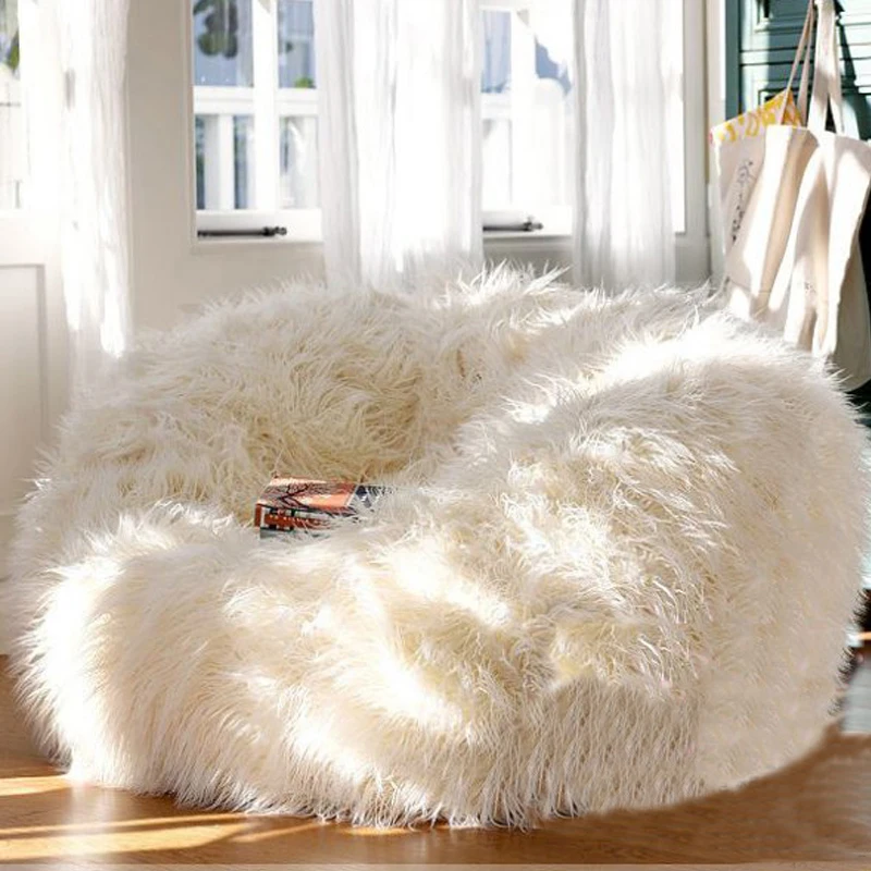 Dropshipping Living Room Big Round Soft Fluffy Faux Fur no filler BeanBag  7ft Giant Fur Bean Bag Cover Lazy Sofa Chair - AliExpress