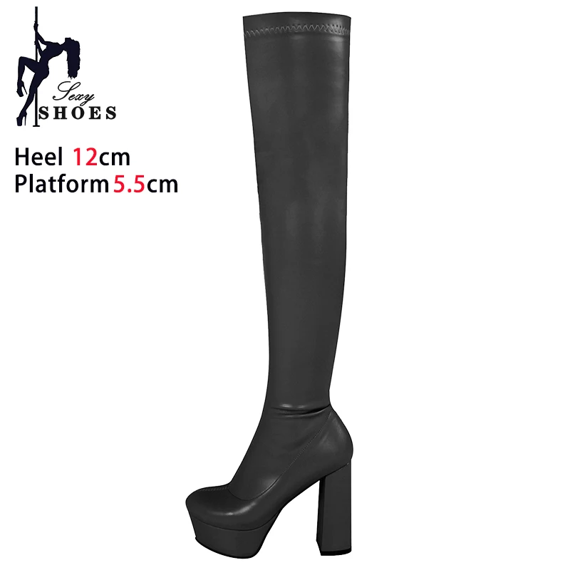 2025 New Female Long Boots Black Platform Pole Dance Stripper Heels Fetish Over-the-knee Booties Women Shoes Thigh High Boots