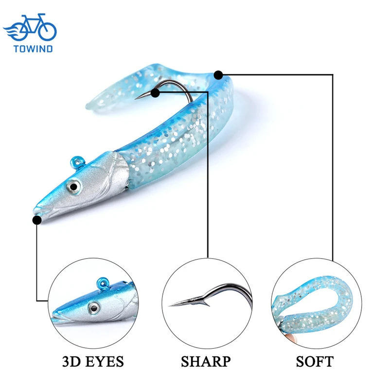 

Newest Soft Lure Glow Crazy Fish Sand Eel Wobbler Bait Silicone Sea Bass Pike Rock fishing Grouper Vinyl Fishing Lead Jig 2022