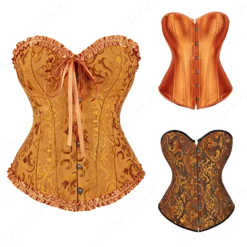 Corsets Top For Women Satin Corset Plus Size Vintage Overbust Corset Orange Burlesque Costumes XS-7XL 1