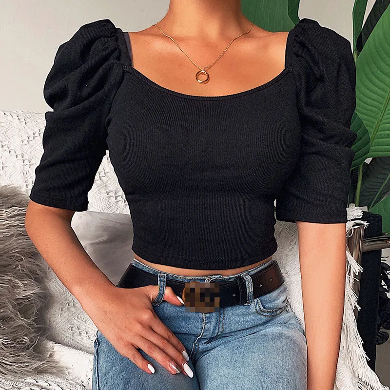 Women's Shirt 2023 Summer New Fashion Casual Short-Sleeved Shirt Simple Square Collar Bubble Sleeve Blouse Female fox fur collar winter real fur scarf for coat short scarves natural fur scarf for women genuine square collar short muffler