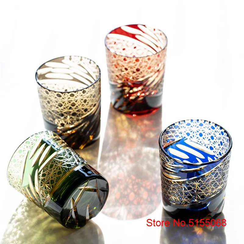 Japanese Vintage Edo Kiriko Whiskey Cup High Grade Crystal Wine Glass Dragon Eye Pattern Medieval Hand Cut Whisky Glass Gift Box