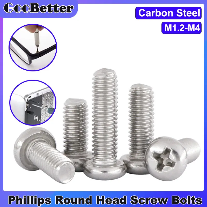 

M1.2 M1.4 M1.6 M2 M2.5 M3 M4 Small Screw Carbon Steel Phillips Round Head Machine Electronic Laptop Screws Bolts Accessories