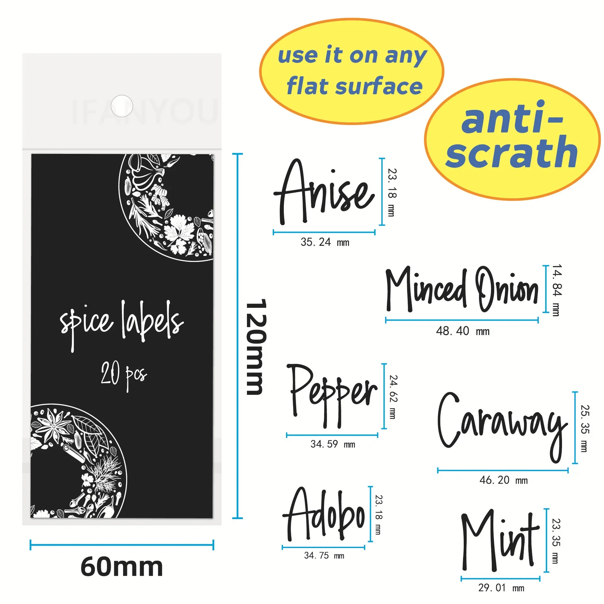 5PCS Black White Spice Stickers UV Transfer English Waterproof Anti-oil Food Jar Seasoning Bottle Label Pantry Organization Tags