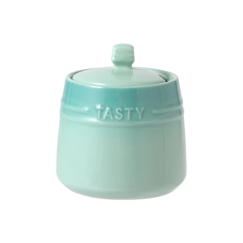 Ice Cream Gradient Ceramic Seasoning Jar With Lid Sugar Salt Storage Accessories Kitchen Spoon French Style Set seasoning jar,spice jar
