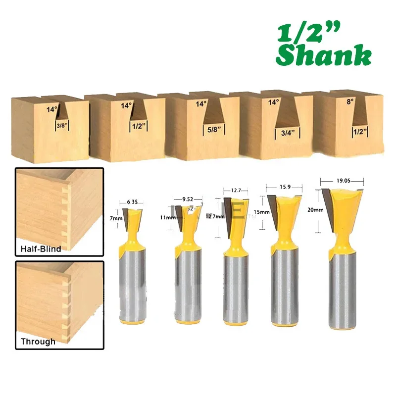 

1PC 1/2" 12.7MM Shank Milling Cutter Wood Carving Dovetail Joint Router Bit 14 Degree Woodworking Engraving 1/4 1/8 5/8 3/4 9/16