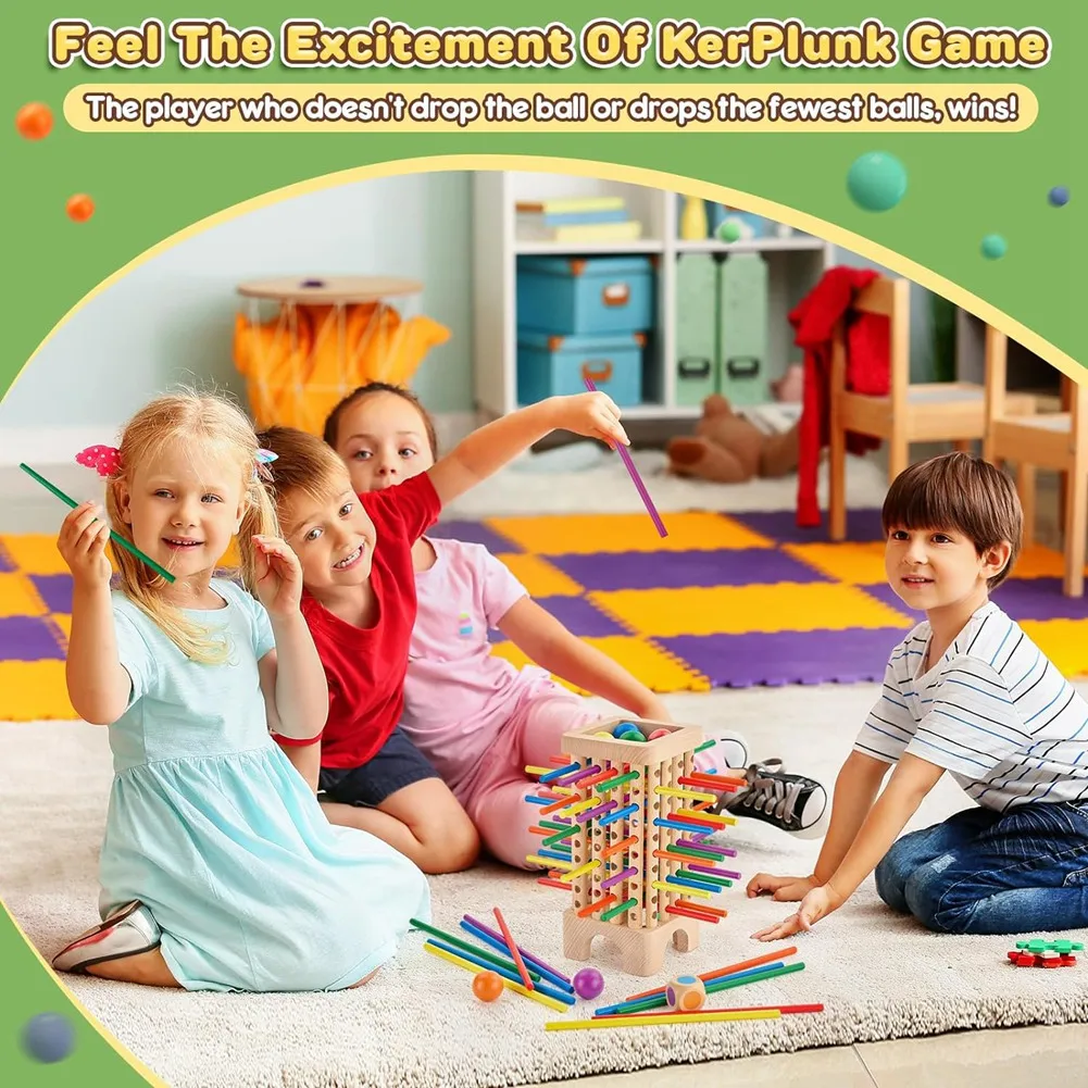 Wooden Board Game Montessori Toys, 42 Colourful Sticks Dice Game Math Educational Toy, Family Fun Ball Dropping GameA87I