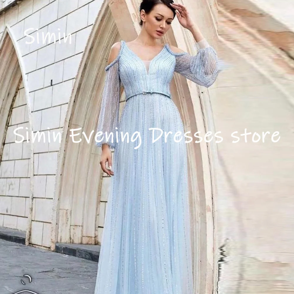 

Simin Tulle A-line V-neck Sequins Populer Ruffle Formal Prom Gown Floor-length Evening Elegant Party dresses for women 2023