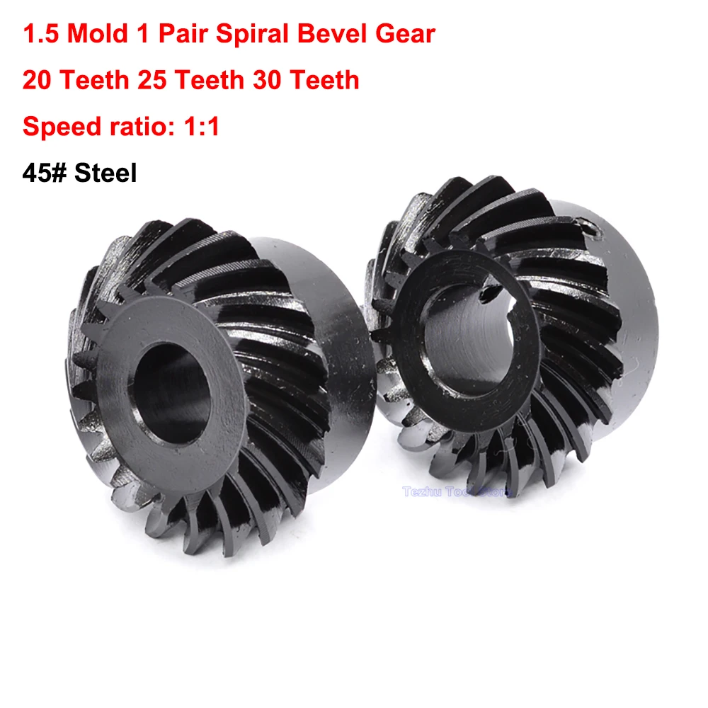 Engrenagem Cônica Espiral 45 Steel 1.5 Molde 20 Dentes 25 Dentes 30 Dentes Conjunto de Engrenagem Cônica Esquerda e Direita Keyway Bore Par de