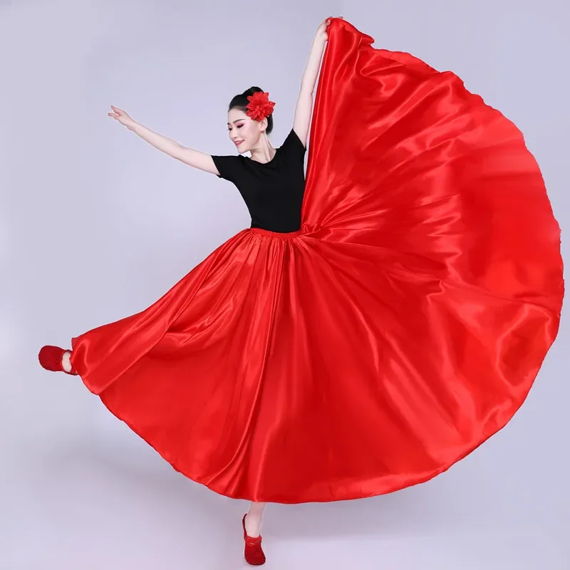 Een Stuk Flamenco Rok Dans Kostuums Effen Kleur Grote Schommel Rok Voor Vrouwen Spaanse Buikdans Prestaties Gypsy Kleding  200000532