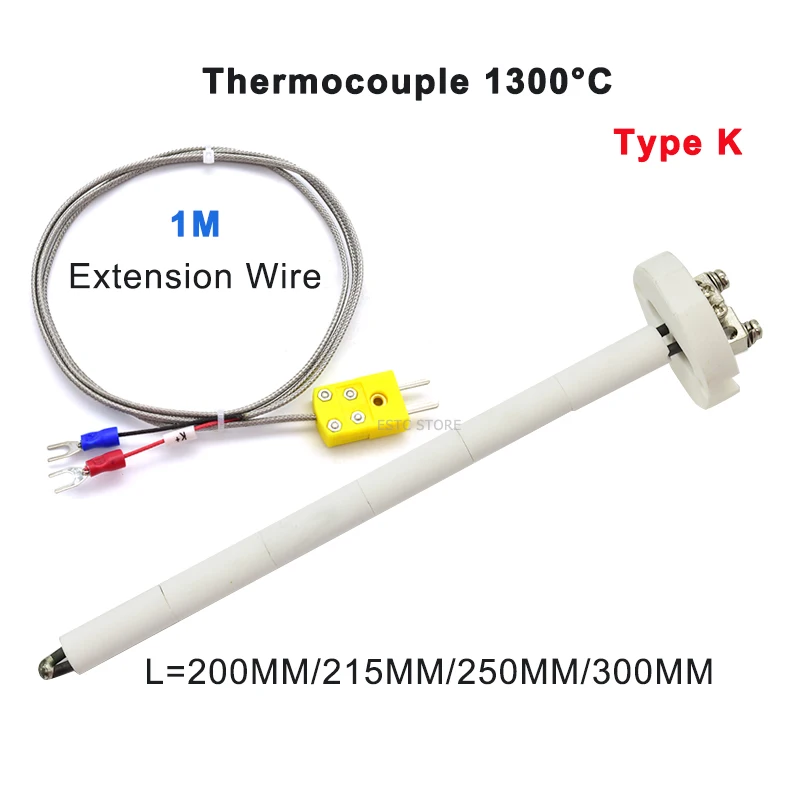 Термопара типа K 1300 ℃, муфельная печь, керамическая термопара типа K, термопара, сердечник, керамический зонд + Удлинительный провод 1 м