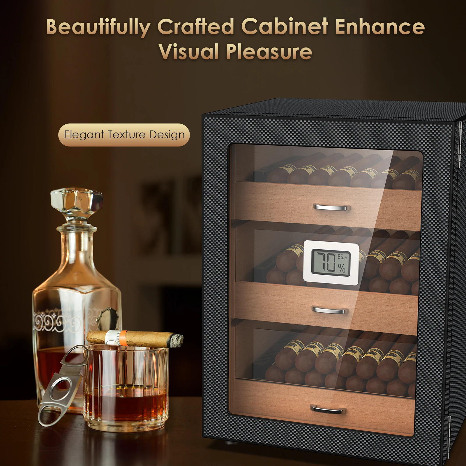 Cigar Humidor Storage 100-150 Counts 3 Layer Desktop Large Wooden Carbon Fiber humidor cigar humidor