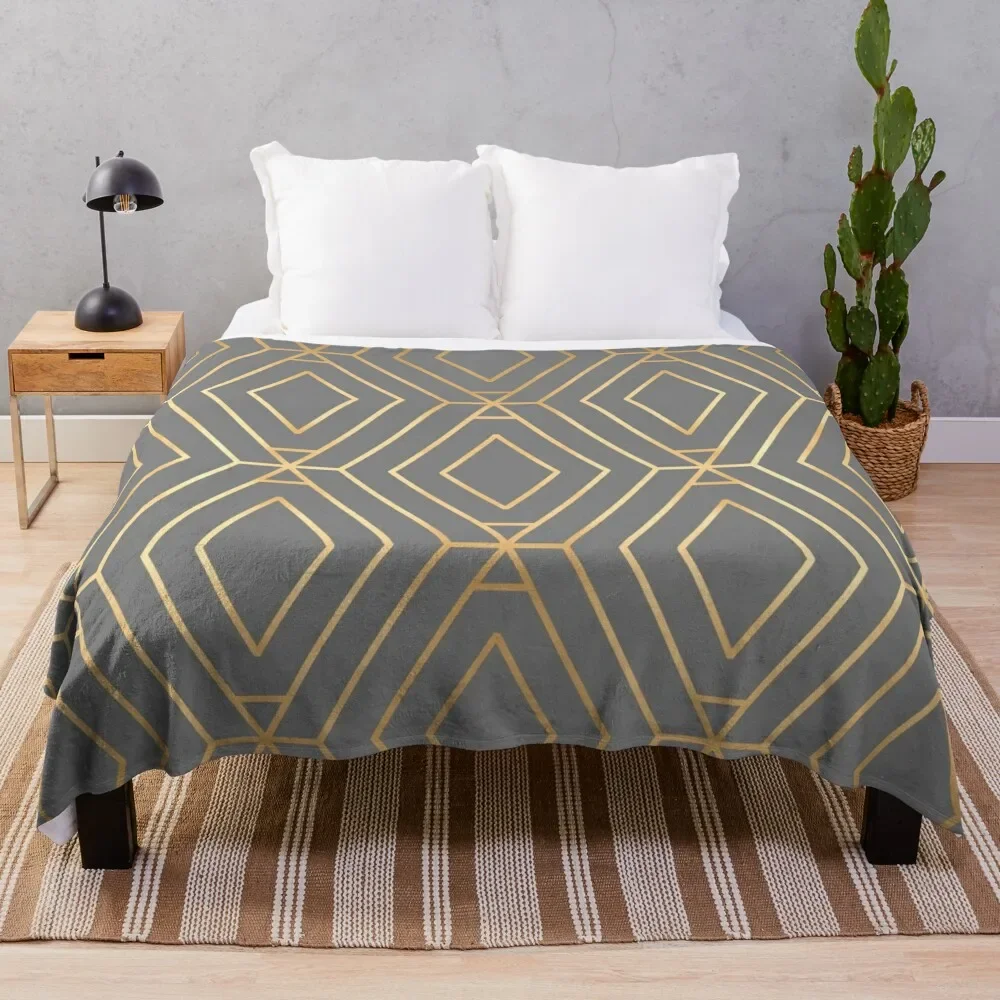 

Grey & Gold Diamond Geometric Throw Blanket Soft Beds Beach Blankets