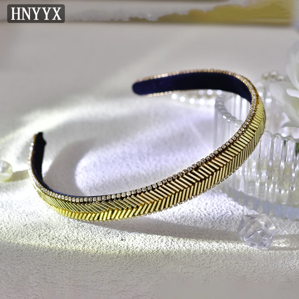 

HNYYX Golden Narrow Hair Hoop Fashion Korean Hair Accessories Girls Party Shiny Headband Light luxury Jewelry A17