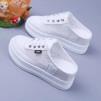 ⁦Mules White Platform Round Toe Height Outside with Strap Women's Slippers and Ladies Sandals Thick Slides Shoes on Offer Y B W I⁩ – תמונה ⁦6⁩