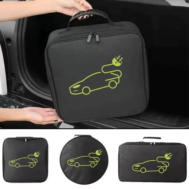 Borsa Porta Cavo Di Ricarica Per Auto EV | Impermeabile E Ignifuga In Tessuto Oxford | Custodia Antigraffio 32x32x10 Cm