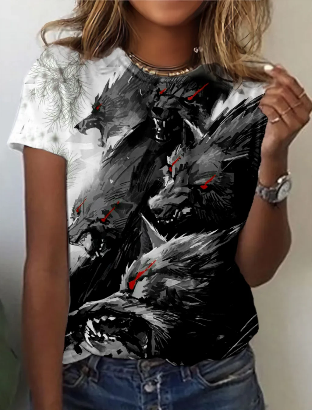 Fashion Women's T-shirt with wolf  Graphic 3D Printed Short Sleeve Summer  T-shirt oversized Polyester Fiber Clothing623_voghion.com
