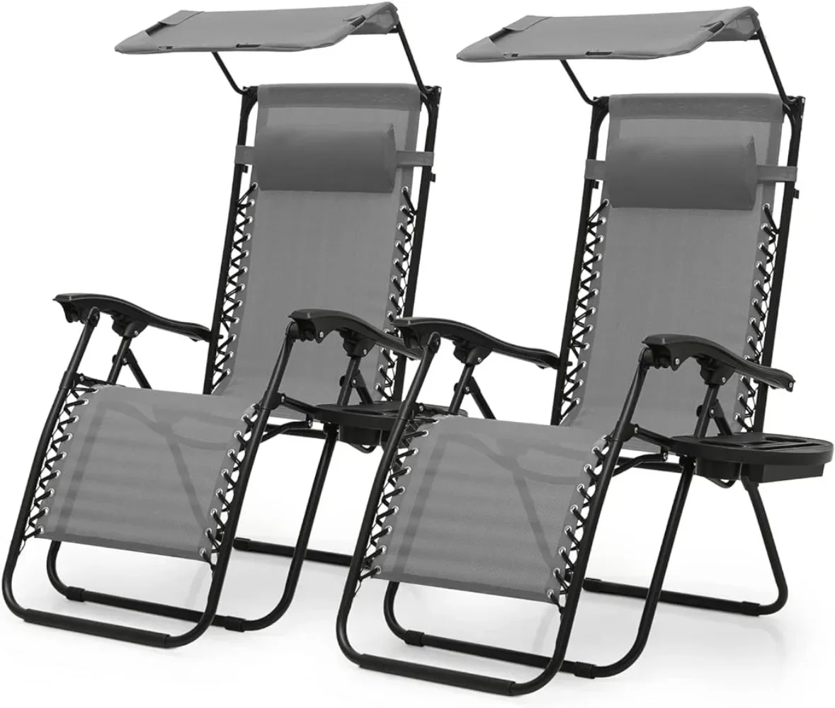 

Set of 2 Outdoor Zero Gravity Chair Reclining Lounger with Sun Shade and Headrest, Mesh Back, Cup Holder & Side Table