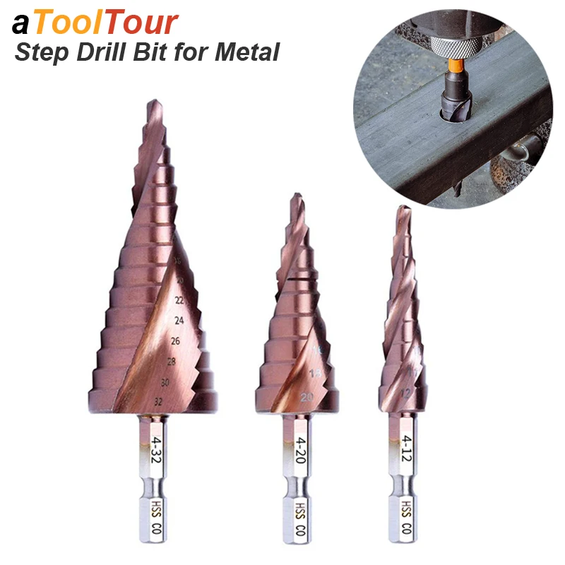 QWORK HSS M35 Cobalt Step Drill Bit 4-32mm - Triangular Shank For Stainless Steel, Metal, Wood