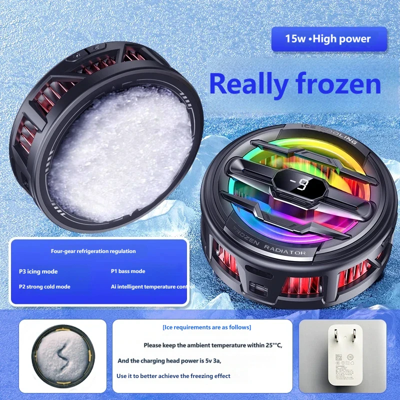 자석식 휴대폰 쿨러 6 RGB 4단계 AI 온도 조절 LED 디스플레이 아이폰/안드로이드/태블릿 게임용 라디에이터 (전환 가능)