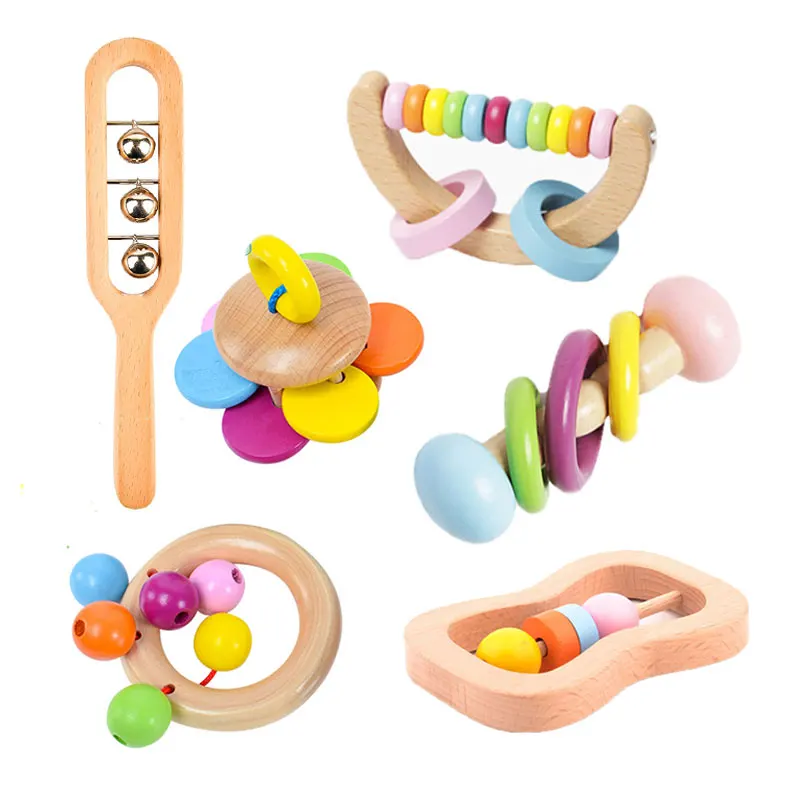 

Montessori Toys Baby 0 12 Months Wooden Baby Rattles Make Sound Sensory Game Toddlers Music Toys Sounding Toy Bed Bells for Baby