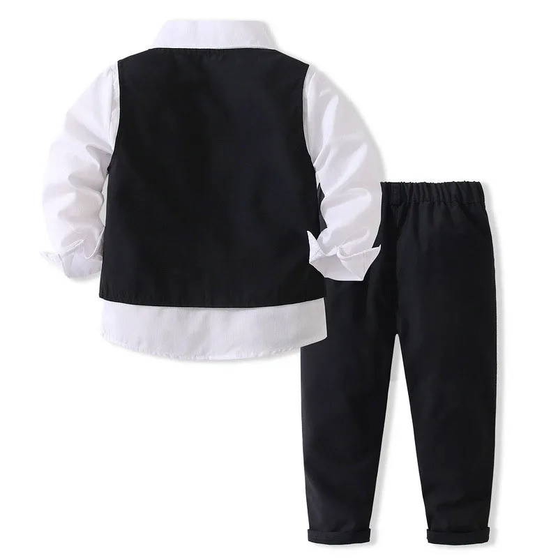 4Pcs Kids Baby Boys Gentleman Outfits Party Formal Suit+Shirt+Bow Tie+Pants  Set