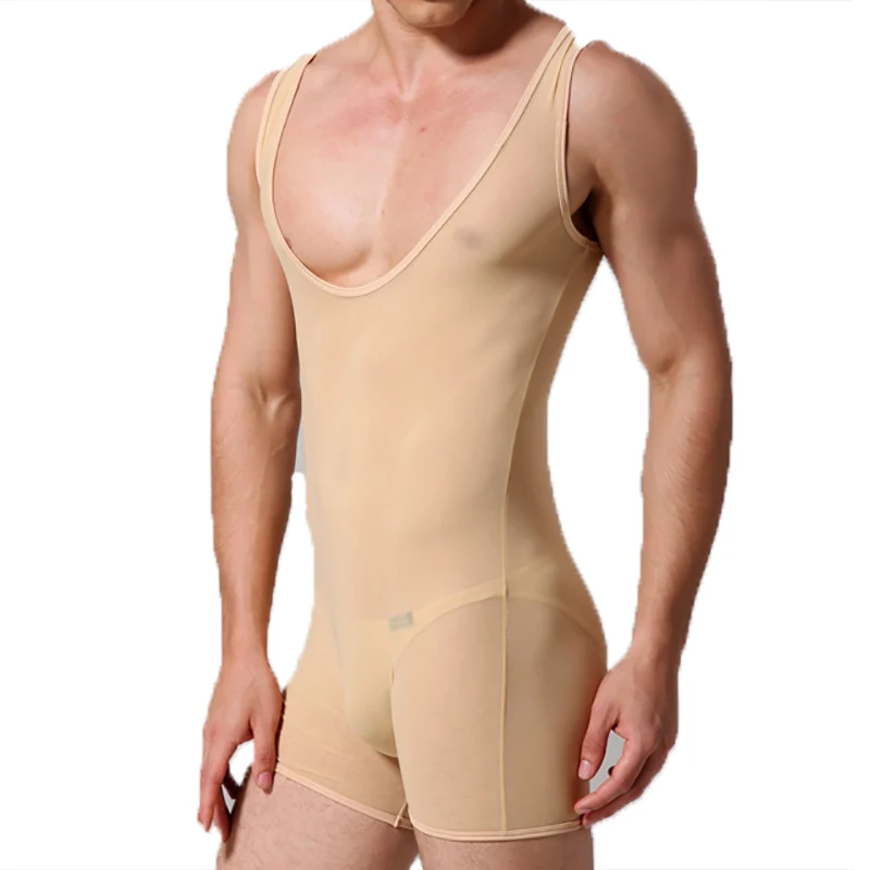 Mens Undershirts Leotard Porno Mesh Transparent Bodysuits Singlet Jumpsuits Sous Vetement Homme Sexy Hot Erotique Gay Underwear