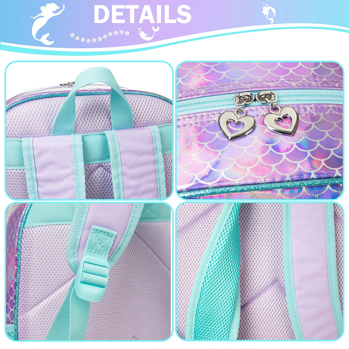 Meetbelify Mermaid Backpack Set For Girls Ages 8-10 – Includes Lunch Box & Pencil Case, 16.5" School Bag - View #7