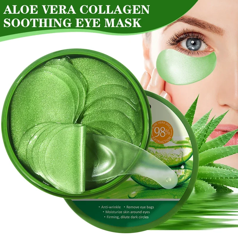 Aloe Vera Collagen Eye Mask Anti Dark Circles Eyes Bags Moisturizing Firming Hyaluronic Acid Gel Eye Patches Eyes Skincare 60pcs