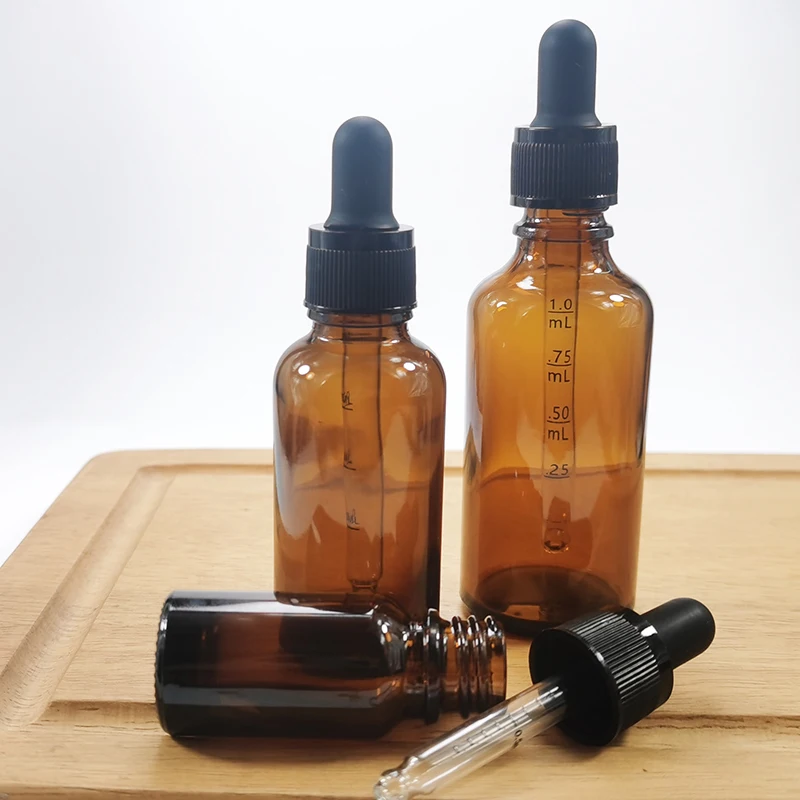 Dropper Bottles With Measure Pipet 5ml-100ml Reagent Eye Drop Amber Glass Aromatherapy Liquid Scale Jar Refillable Bottles