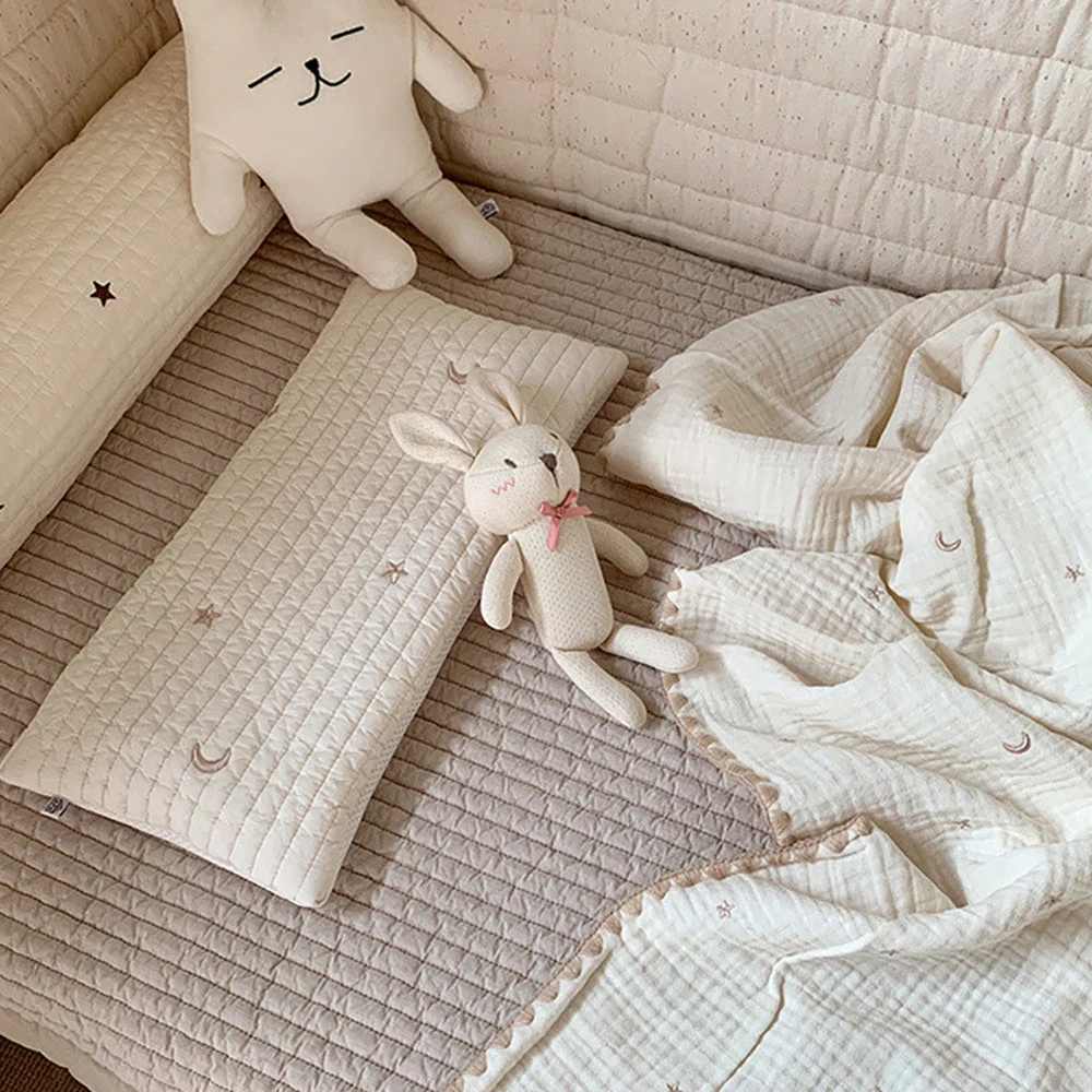 Baby Pillow Newborn Flat Pillow Cartoon Squirrel Cute Bear Embroidered Quilted Cotton Cushion 20*40Cm Infant Head Protection