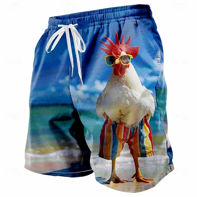 Men Oversized Surfing Beach Shorts Animal Graphic
