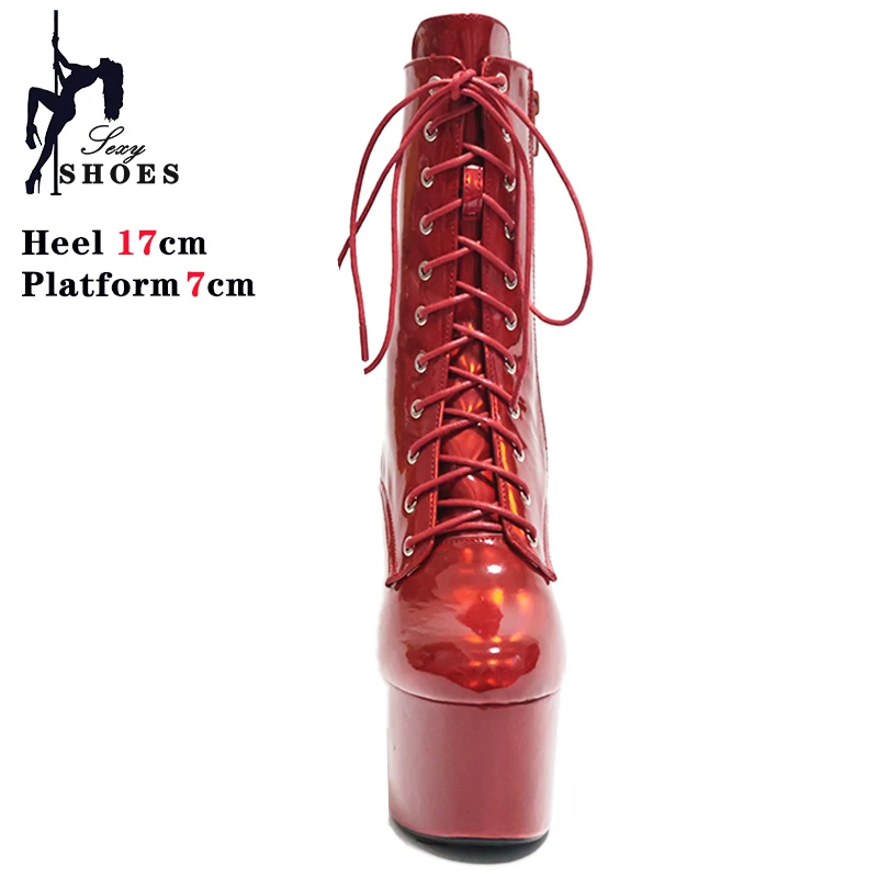 Fashion Sexy Knight Boots Female 7Inch High Heel Platform Gorgeous Colors Ankle Boots for Women Shoes 17CM Pole Dancing Boots