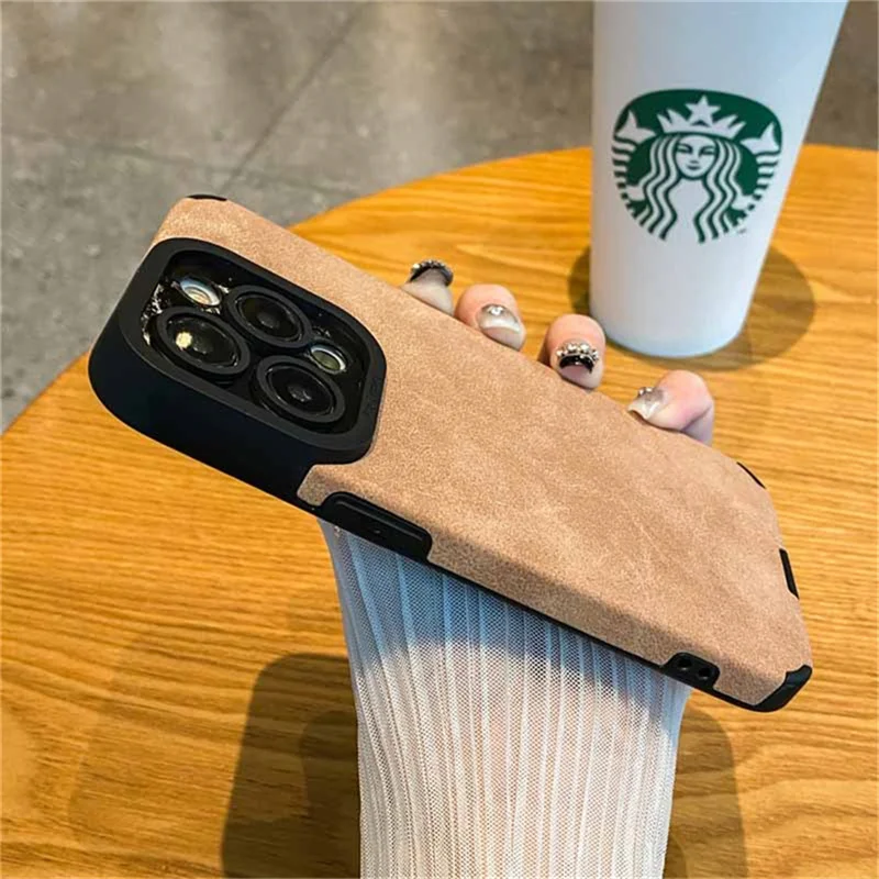 thumbnail image 1 of Funda protectora para cámara yangshaomei a prueba de golpes para iPhone 14 Pro Max 15 13 12 11 16 Pro X XR XS 7 8 de cuero suave mate, 1 of 5