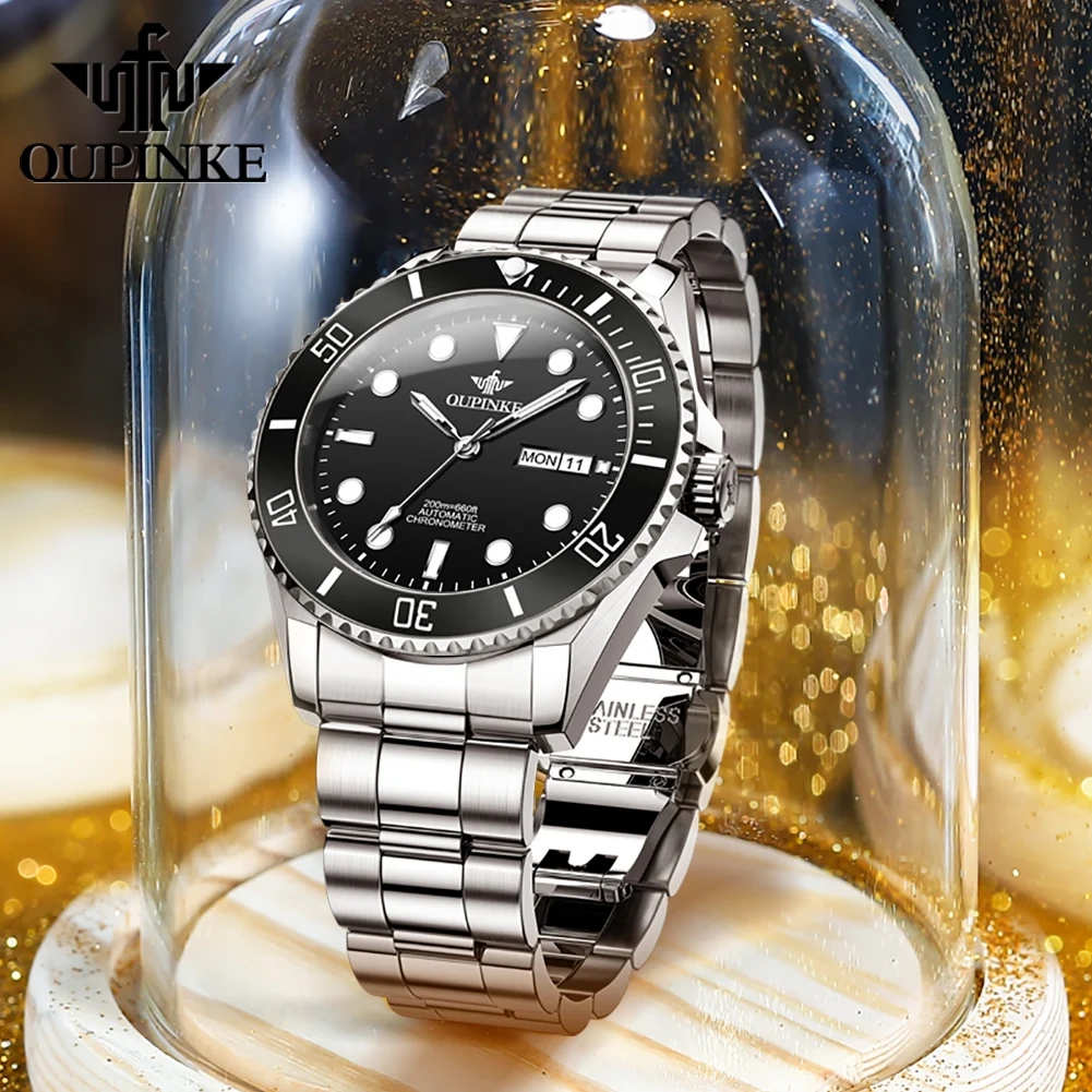 

OUPINKE New Men Automatic Mechanical Watches Luxury Brand Watch For Men Classic Style Luminous Waterproof Fine Steel Watch Green