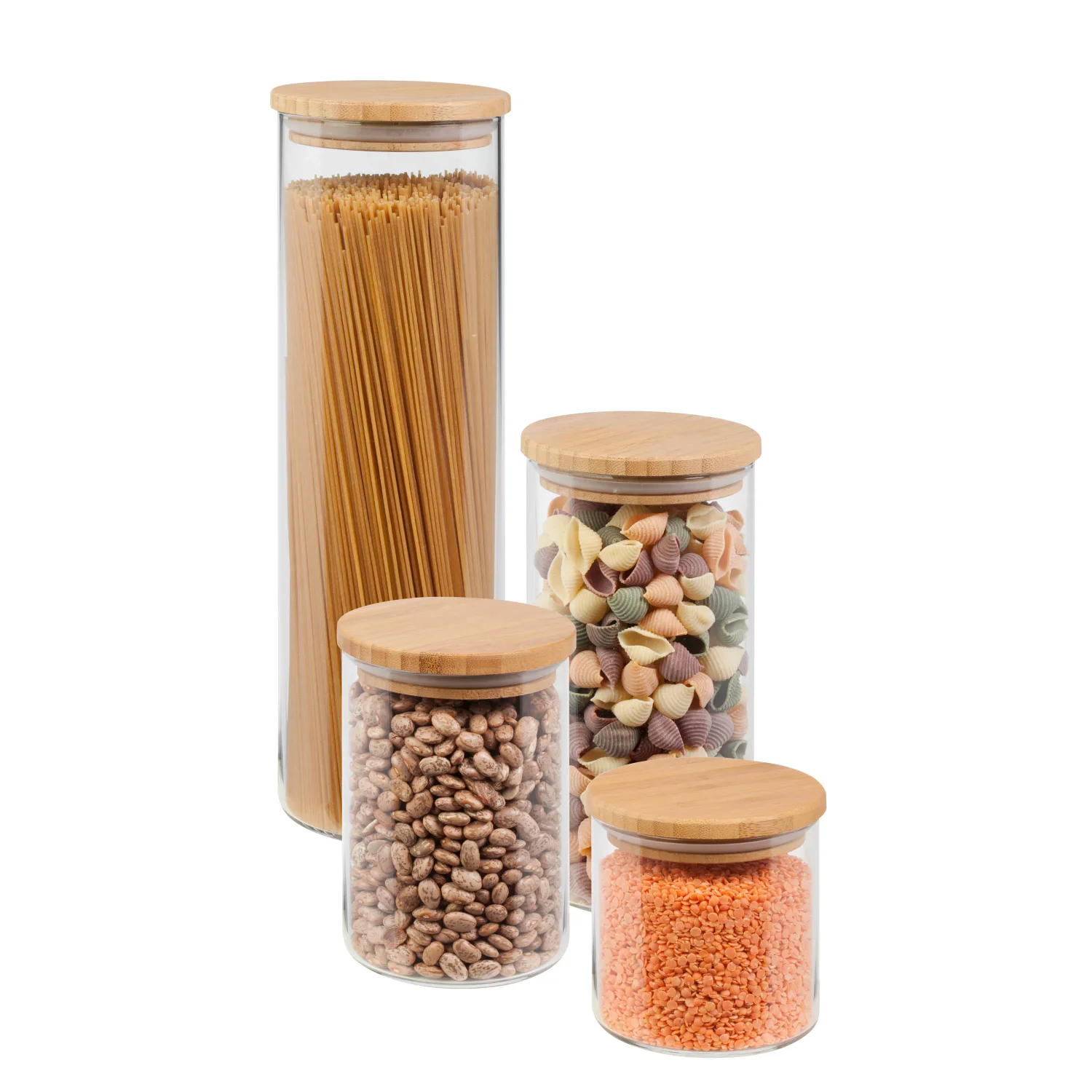 

4-Piece Glass Jar Storage Set, Bamboo Lids, Natural