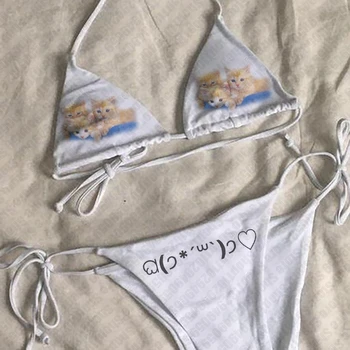 Y2k stile anni 2000 bikini gotico sexy costume da bagno con stampa gatto costume da bagno diviso vita bikini gotici set abiti da spiaggia costumi da bagno donna 1