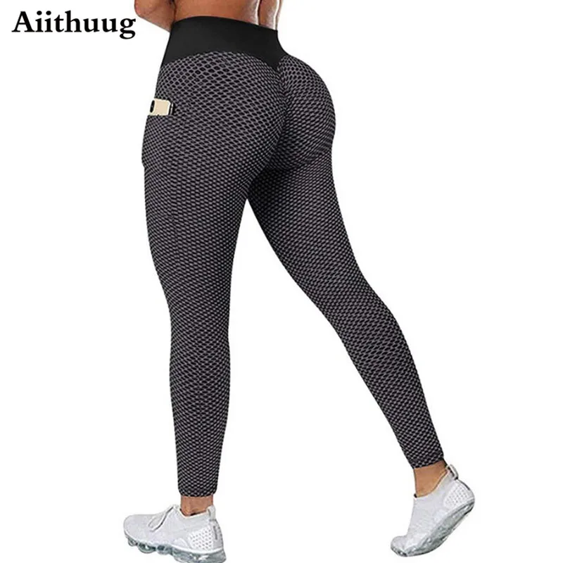 Aiithuug Women High Waist Yoga Pants with Pockets Ruched Butt Lifting  Leggings Textured Squat Proof Tummy Control Booty Tights