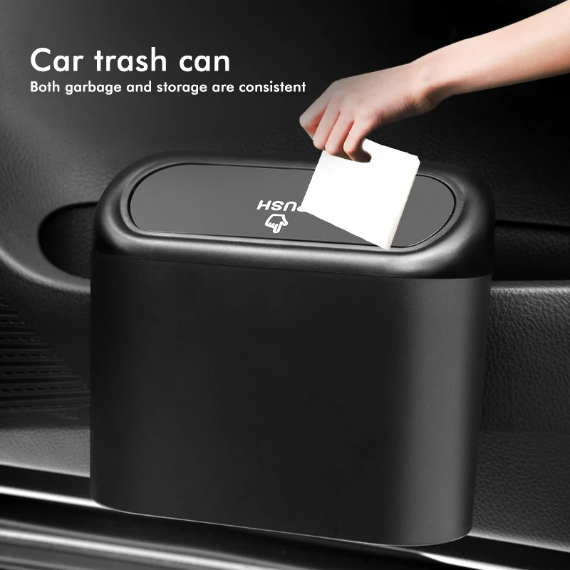 Car Trash Can Hanging Trash Bin ABS Pressing Hard Garbage Box With Lid Universal Multifunctional Folding Rear Row Organizer car storage bin