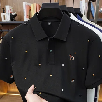 Polo Classica da Uomo di Tendenza, Nuova Maglietta a Maniche Corte con Colletto e Bottoni, Ricamo Multimotivo con Lettere e Animali, Traspirante e Comoda, Abbigliamento Maschile