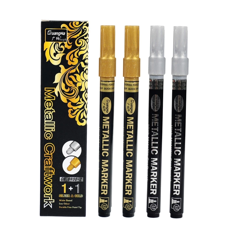 

2pcs/set 2MM Metallic Marker Pens Gold Silver Glitter Metallic Permanent Markers for Artist Illustration, Scrapbooking, Fabric