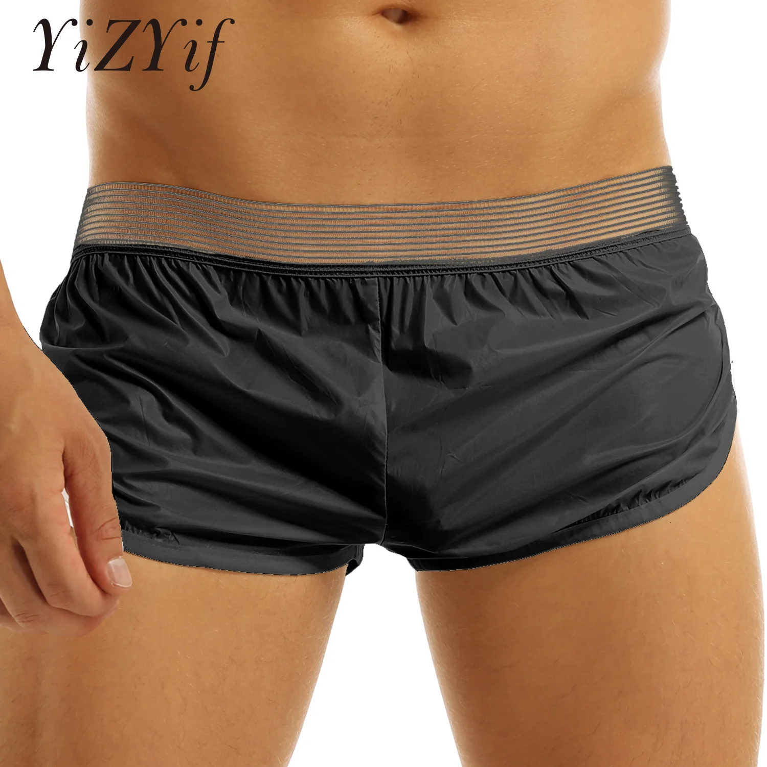 

YiZYiF Shorts Men Clothes 2022 Shorts Hombre Lightweight Faux Leather Boxer Trunk WetLook Lounge Sports Short Pants Boxers Short