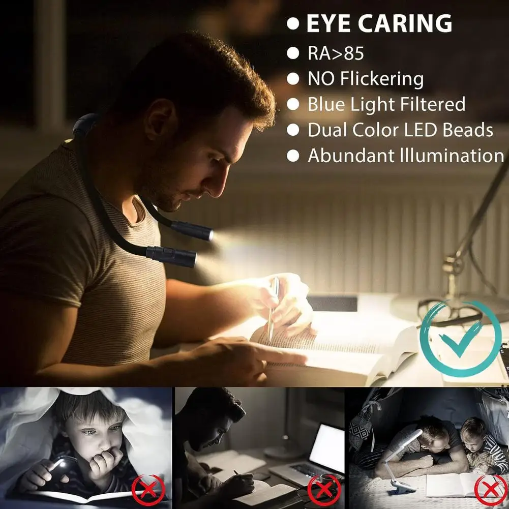 Hanging Neck Reading Light Headlight Hands Free Flexible 3 Modes Reading Lights Repairing Knitting Woking Light