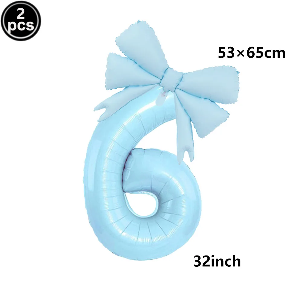 32 Blue, Pink, and Black Number Balloons with Ribbon Bows