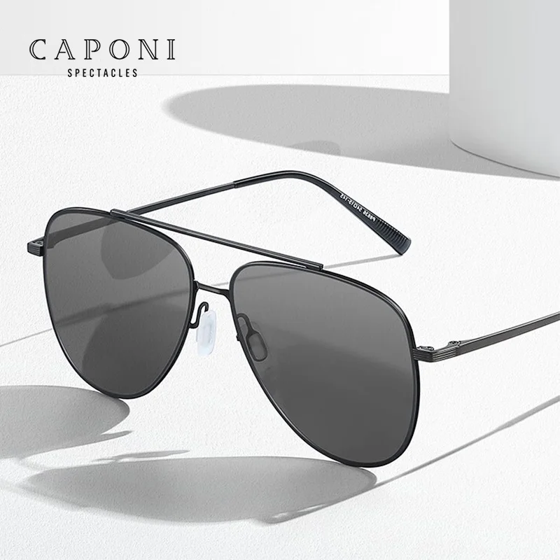 

CAPONI Nylon Polarized Sun Glasses UV400 Cut Brand Designer Light Eyewear Pilot Style Driving Metal Sunglasses For Men CP8636