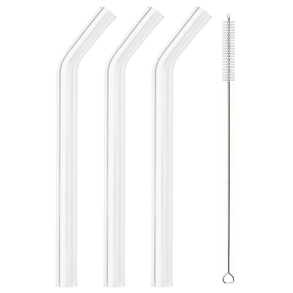 Set of 3 Reusable High Borosilicate Glass Drinking Straws with Cleaning Brush for Smoothies and Bubble Tea