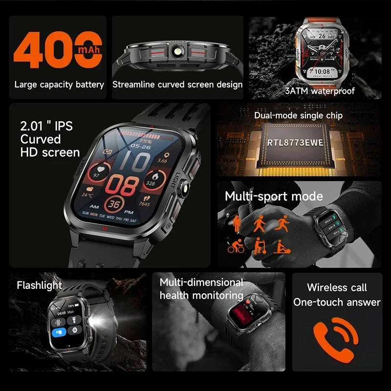 Luxury Military Man Smart Watch 3D UI Wireless BT Call Fitness Hours 3ATM Waterproof Sports Smartwatch for Men IOS Android 2025